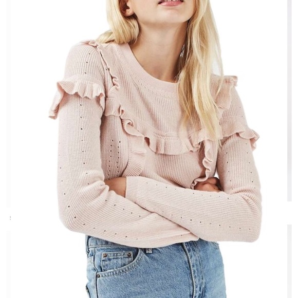 Topshop Sweaters - Topshop blush pink ruffle sweater NWOT!!